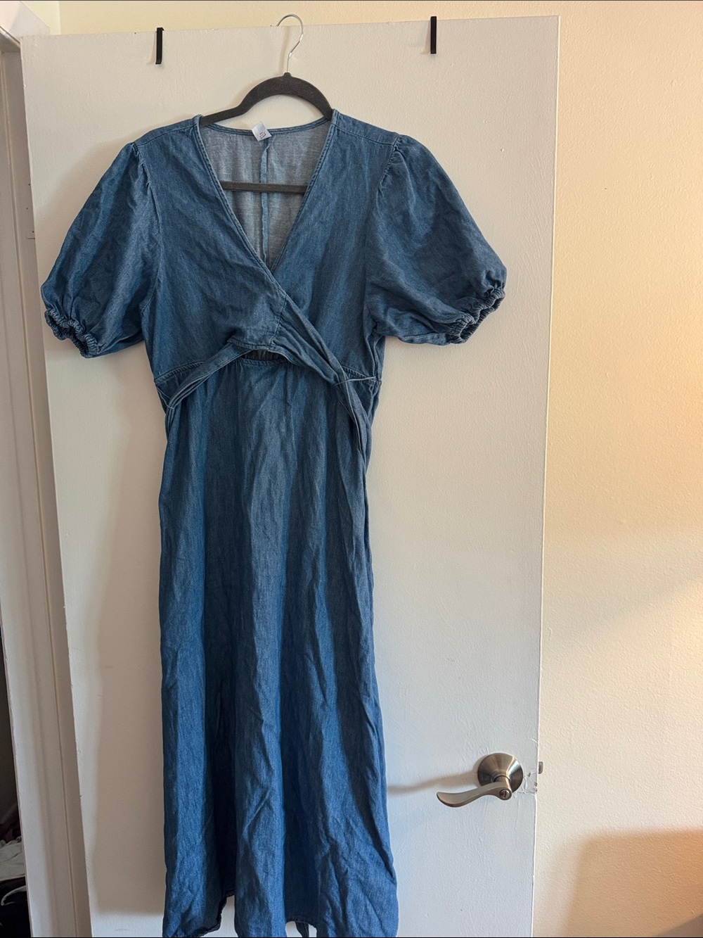 Old Navy Blue Puff-Sleeve Wrap Midi Dress